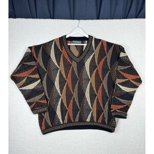 Vintage 90s TUNDRA V-Neck Knit Sweater 3D Print Style Abstract - Men's XL
